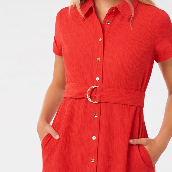 Briley Textured Shirt Dress - Cherry Tomato Color - Like new - Picture 2 of 13